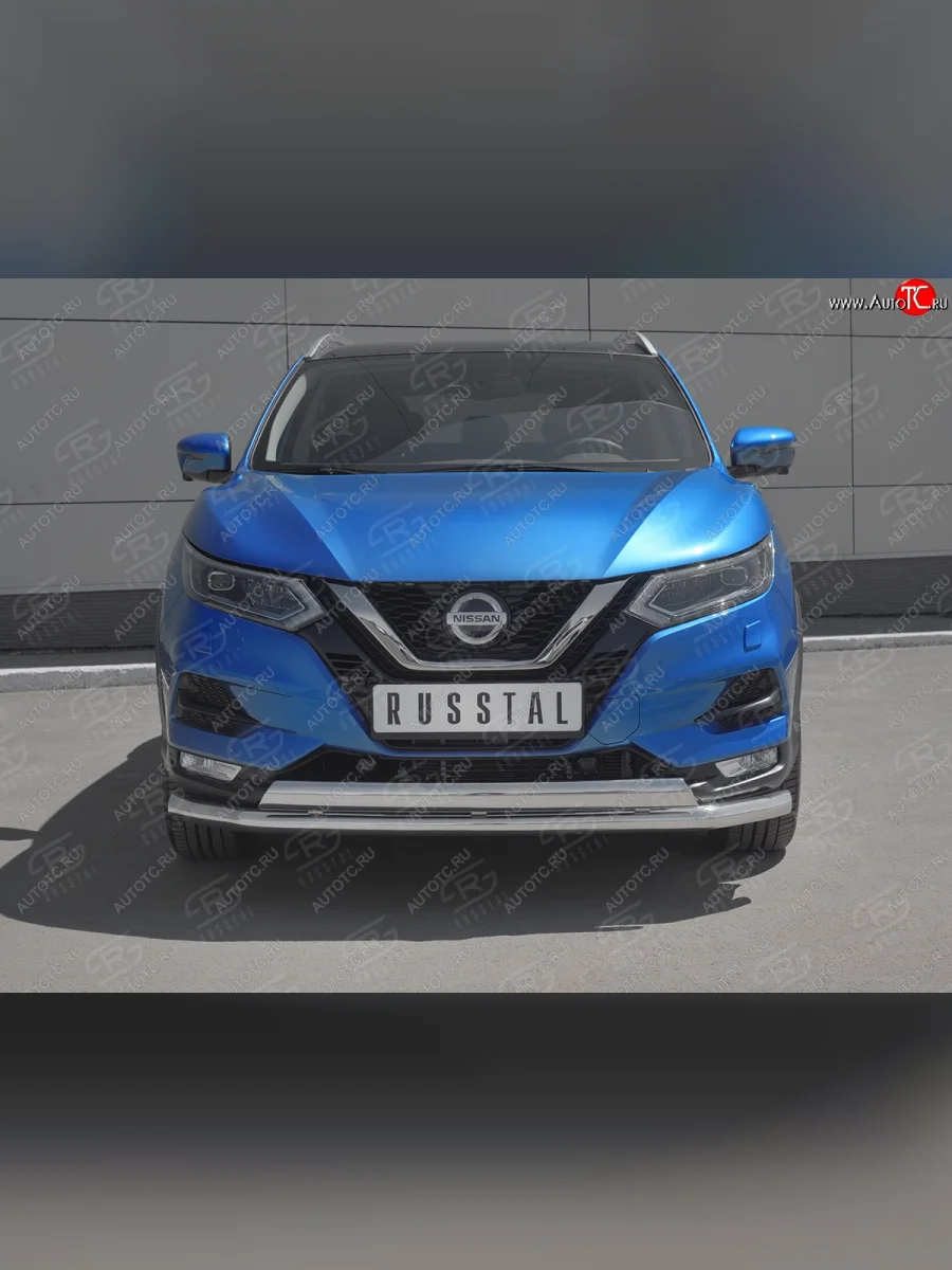 Защита переднего бампера (2 трубы Ø63 и 75х42 мм, нержавейка) Russtal Nissan Qashqai 2 J11 рестайлинг (2017-2022)  в Самаре Самарской области