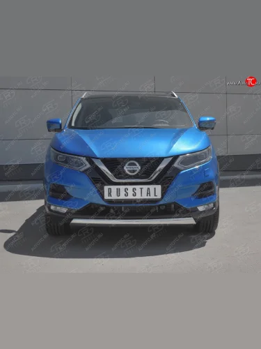 Защита переднего бампера (Ø75x42 мм, нержавейка) Russtal Nissan Qashqai 2 J11 рестайлинг (2017-2022)