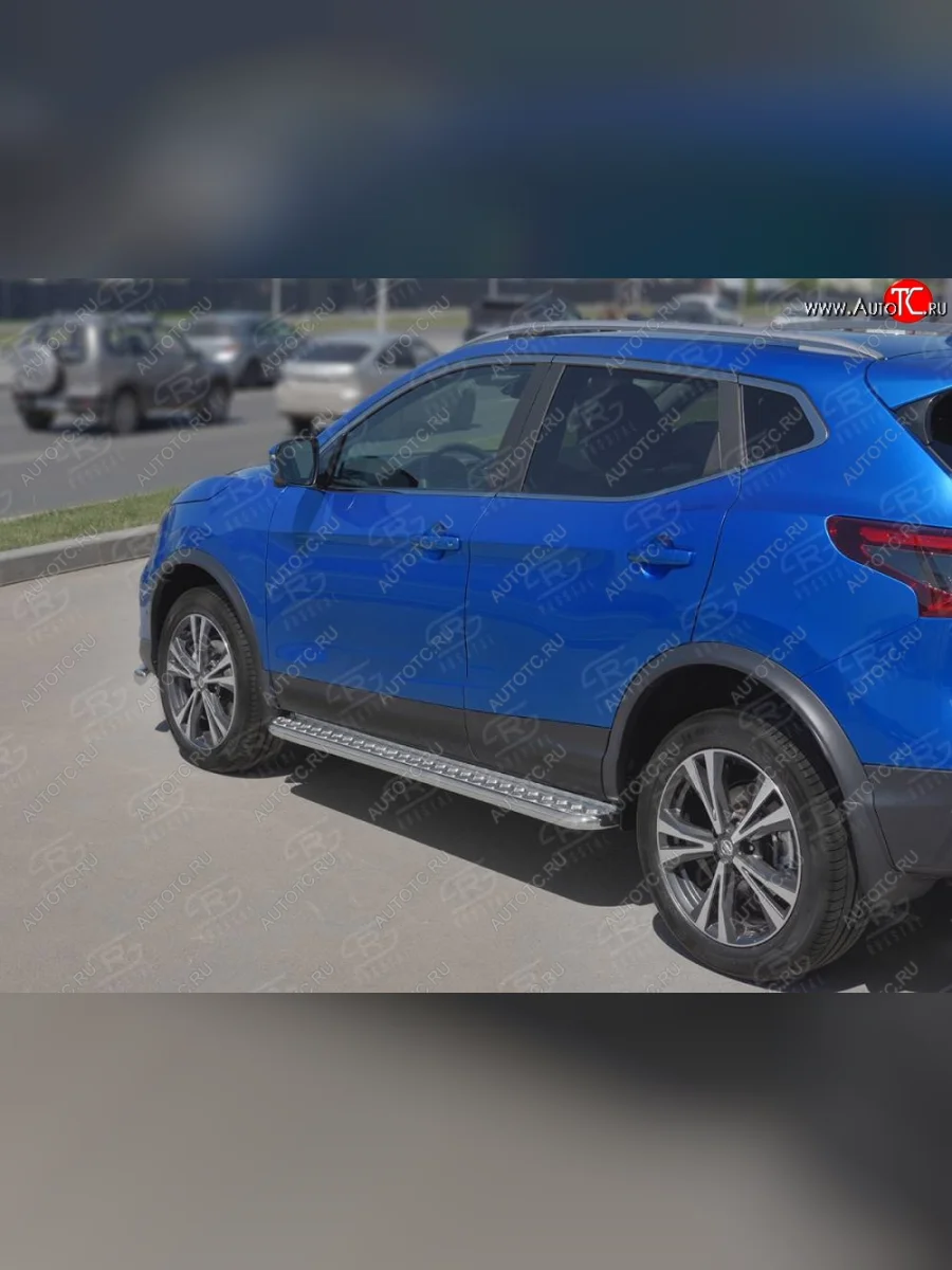 Порожки для ног SLITKOFF (Ø42 мм) Nissan Qashqai 2 J11 рестайлинг (2017-2022) (Лист нержавейка, труба - нержавейка)  в Самаре Самарской области