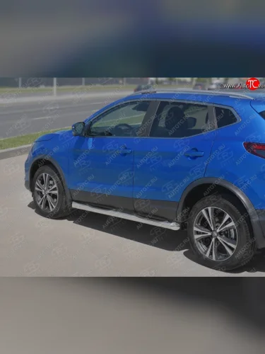 Защита порогов (Ø76 мм с проступью, нержавейка) SLITKOFF (Металлические торцы под 45°) Nissan Qashqai  2 (2017-2022) J11 рестайлинг