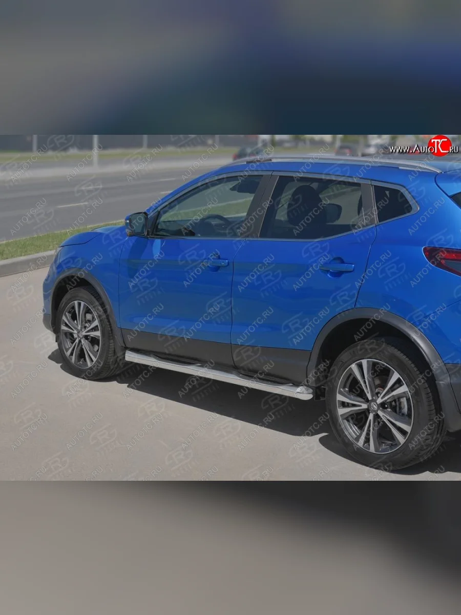 Защита порогов (Ø76 мм с проступью, нержавейка) SLITKOFF  Nissan Qashqai (2017-2022) 2 (Металлические торцы под 45°)  в Перми Пермском крае