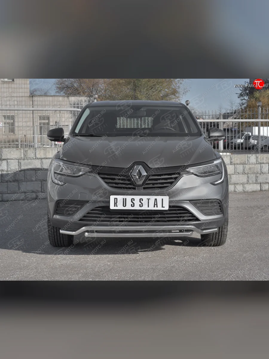 Защита переднего бампера (2 трубы Ø42 мм, нержавейка) SLITKOFF Renault Arkana (2019-2025)  в Самаре Самарской области