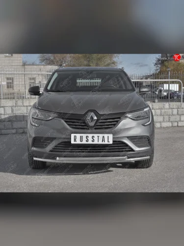 Защита переднего бампера (2 трубы Ø42 и 42 мм, нержавейка) SLITKOFF Renault Arkana (2019-2025)