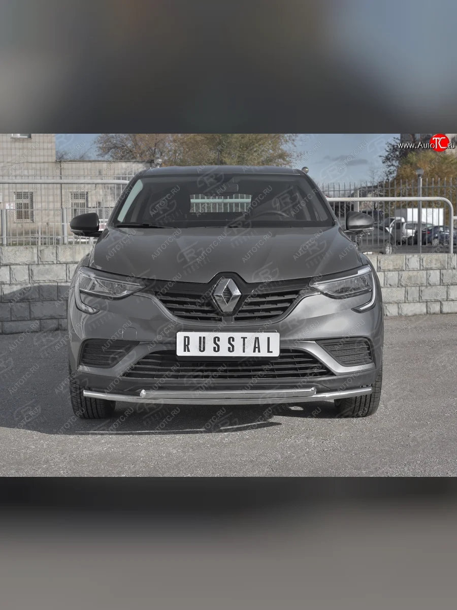 Защита переднего бампера (2 трубы Ø42 и 42 мм, нержавейка) SLITKOFF Renault Arkana (2019-2025)  в Керчи Республика Крым