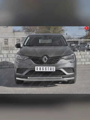 Защита переднего бампера (2 трубы Ø63 и 42 мм, нержавейка) SLITKOFF Renault Arkana (2019-2025)