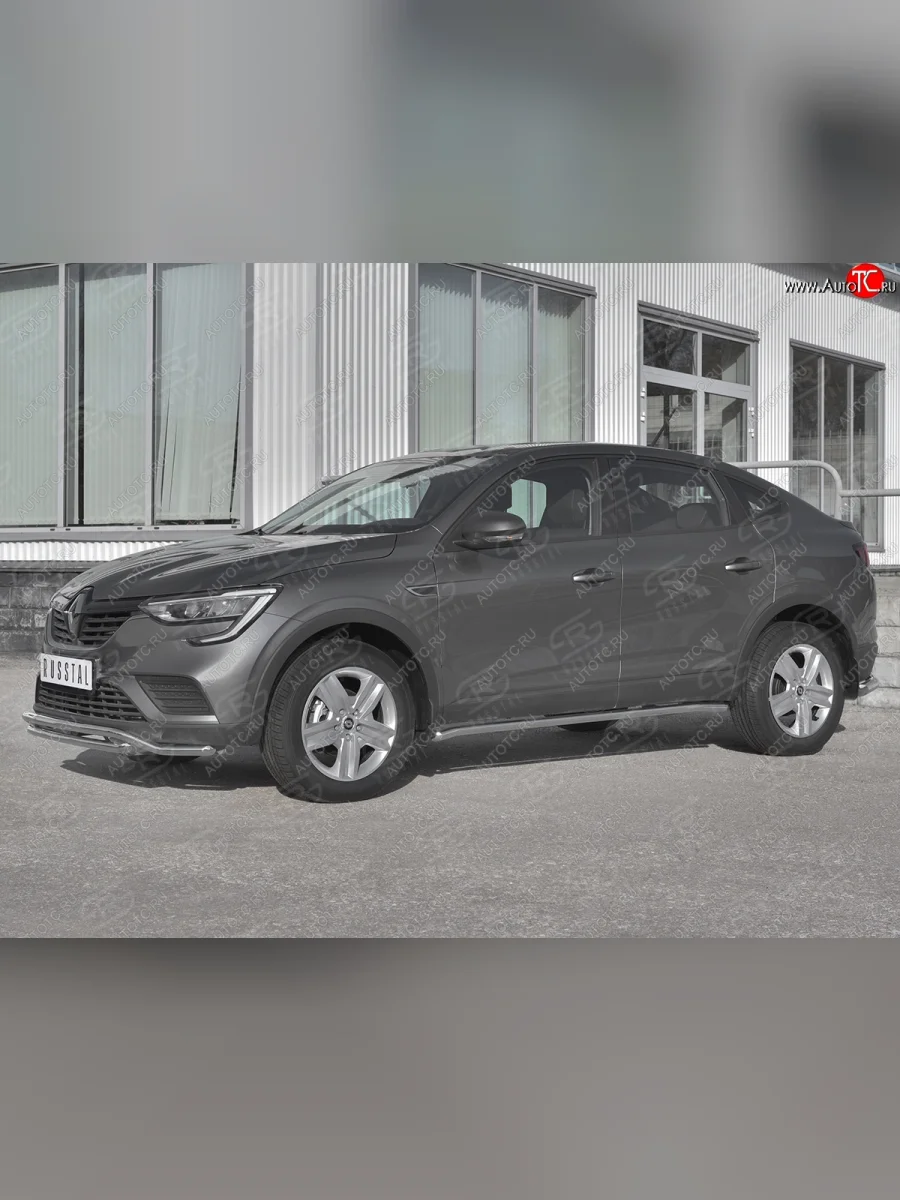 Защита порогов (Ø42 мм, нержавейка) SLITKOFF Renault Arkana (2019-2025) (Металлические торцы под 45°)  в Керчи Республика Крым