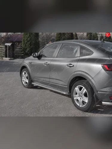 Порожки для ног SLITKOFF (Ø42 мм) (Лист нержавейка, труба - нержавейка) Renault Arkana (2019-2025)