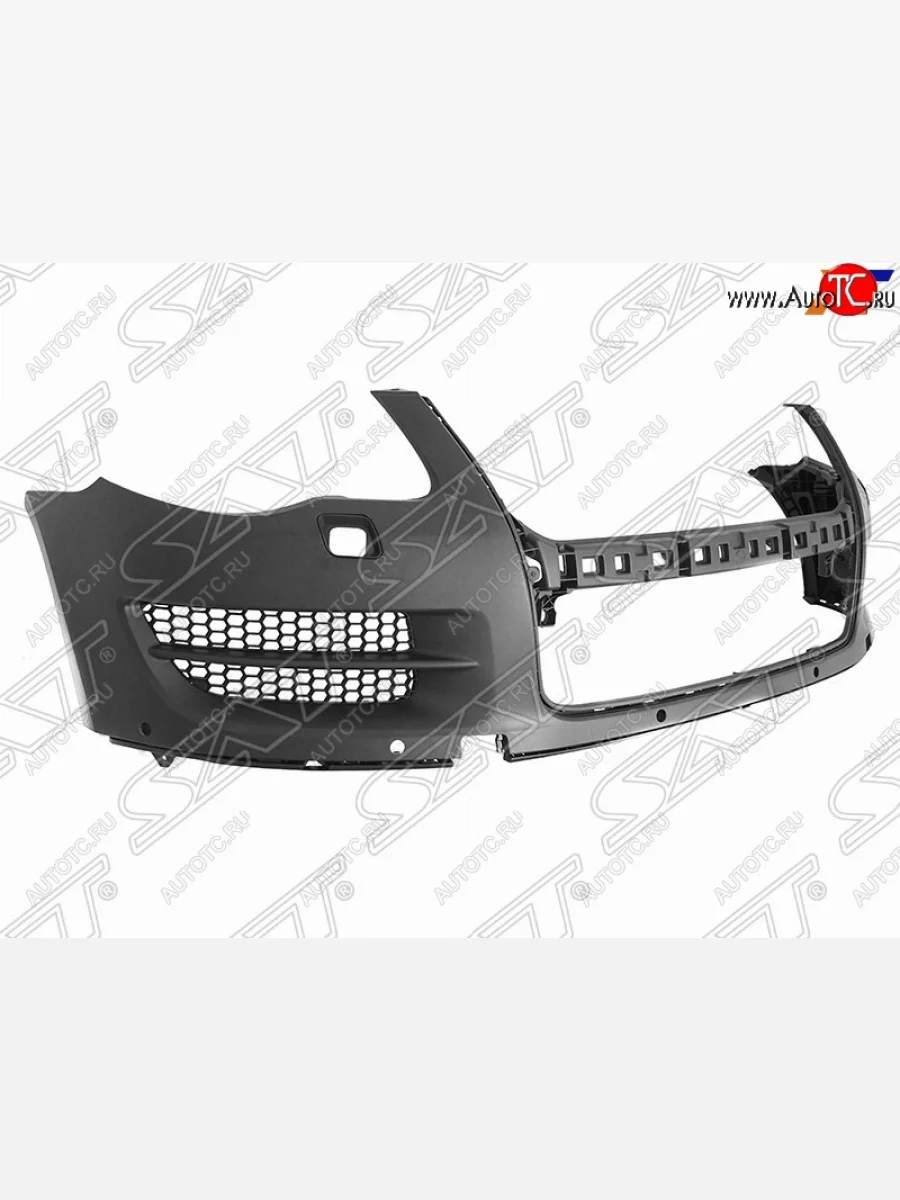 Передний бампер (под омыватели/под парктроник) SAT Volkswagen Touareg 1 GP рестайлинг (2006-2010) (Неокрашенный)  в Самаре Самарской области