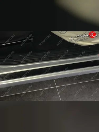 Пороги накладки Russtal (Нержавейка с покрытием карбон и надписью) Ford EcoSport B515 рестайлинг (2017-2019)