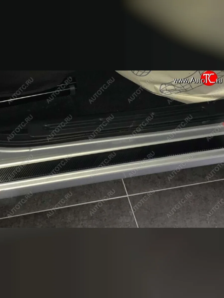 Пороги накладки Russtal Ford EcoSport B515 рестайлинг (2017-2019) (Нержавейка с покрытием карбон и надписью)  в Самаре Самарской области