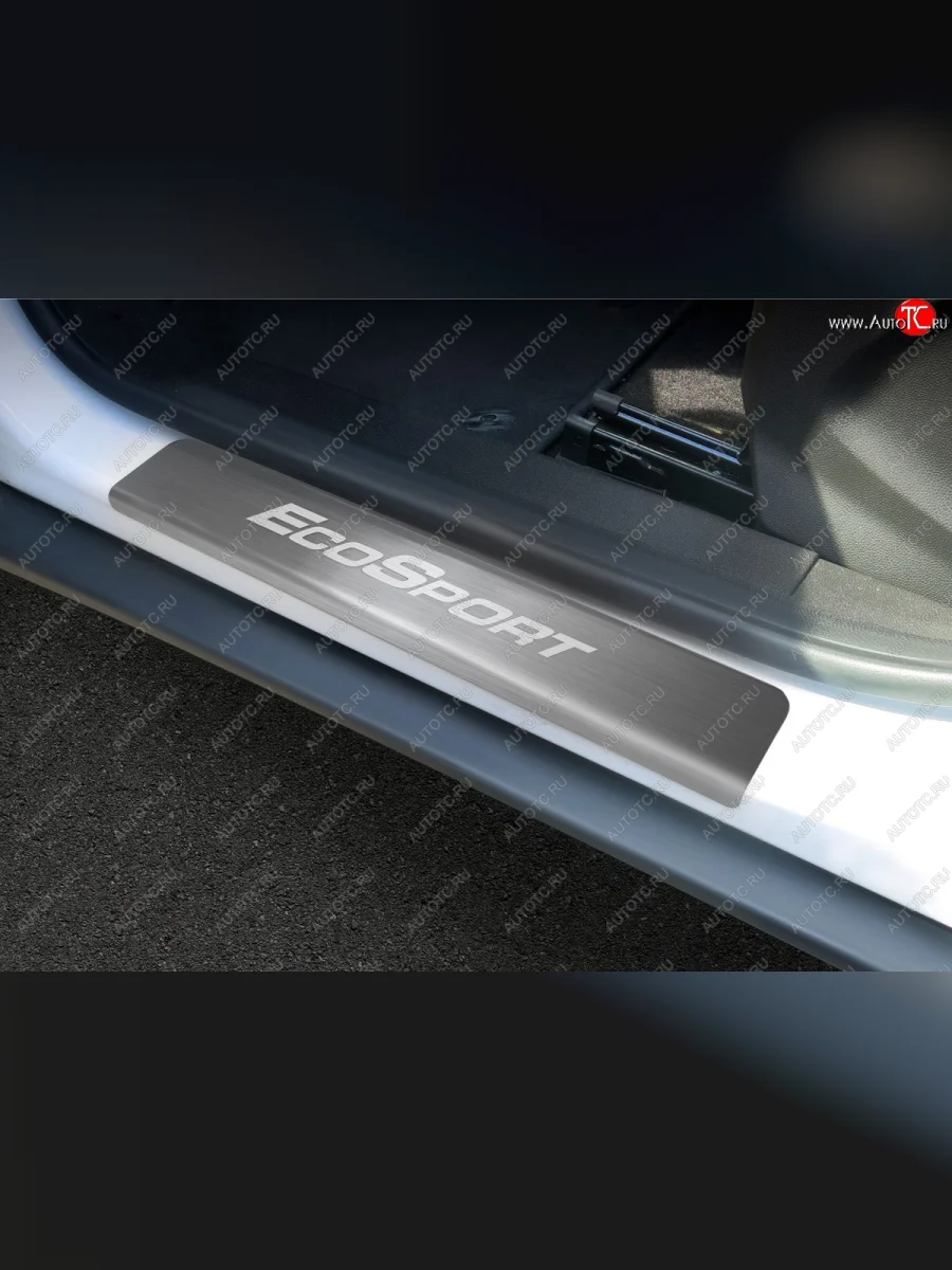 Пороги накладки Russtal Ford EcoSport B515 рестайлинг (2017-2019) (Нержавейка с покрытием карбон и надписью)  в Керчи Республика Крым
