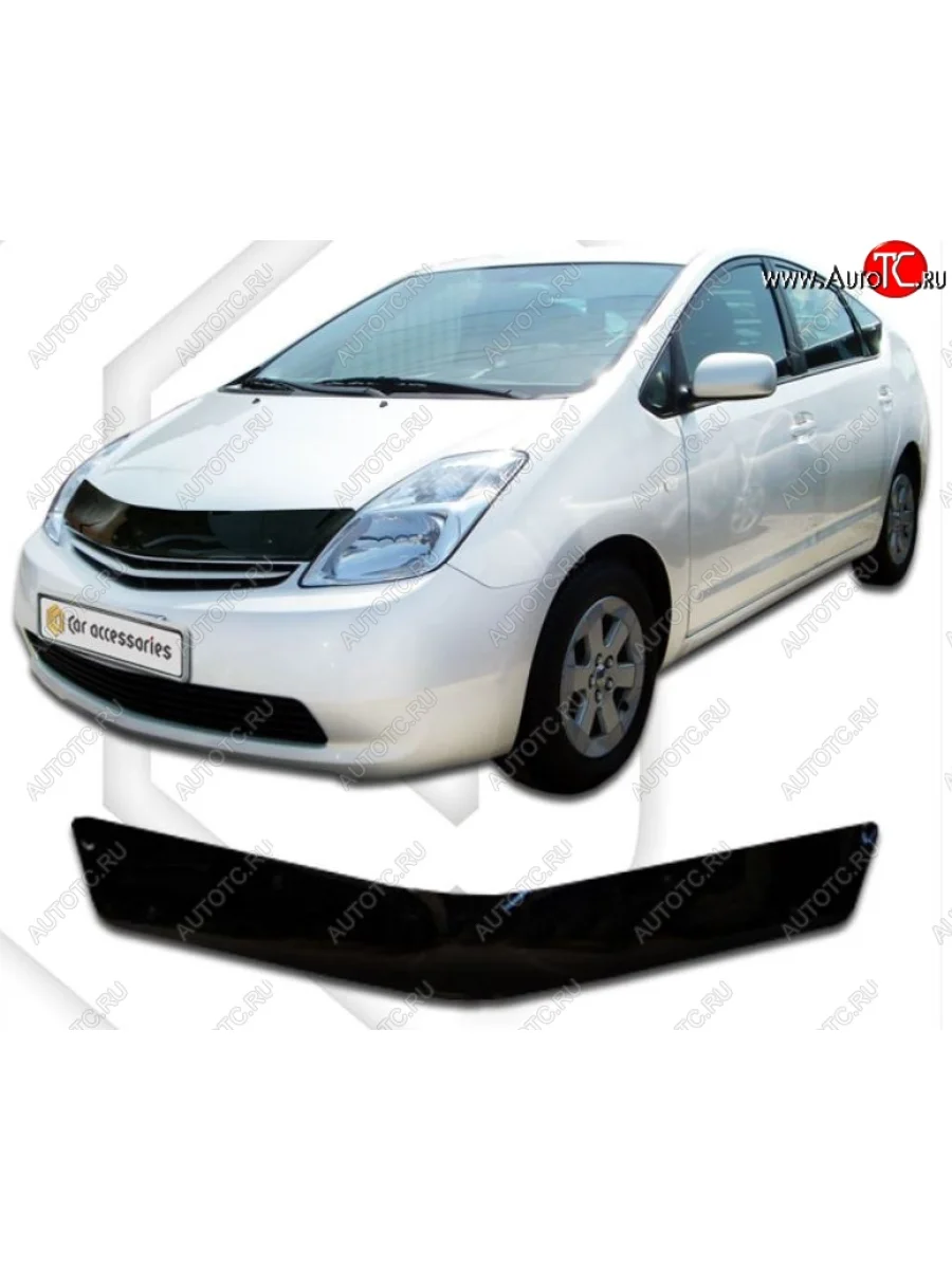 Дефлектор капота (правый руль) CA-Plastiс Toyota Prius XW20 дорестайлинг (2003-2005) (серия Classic черный, Без надписи)  в Самаре Самарской области