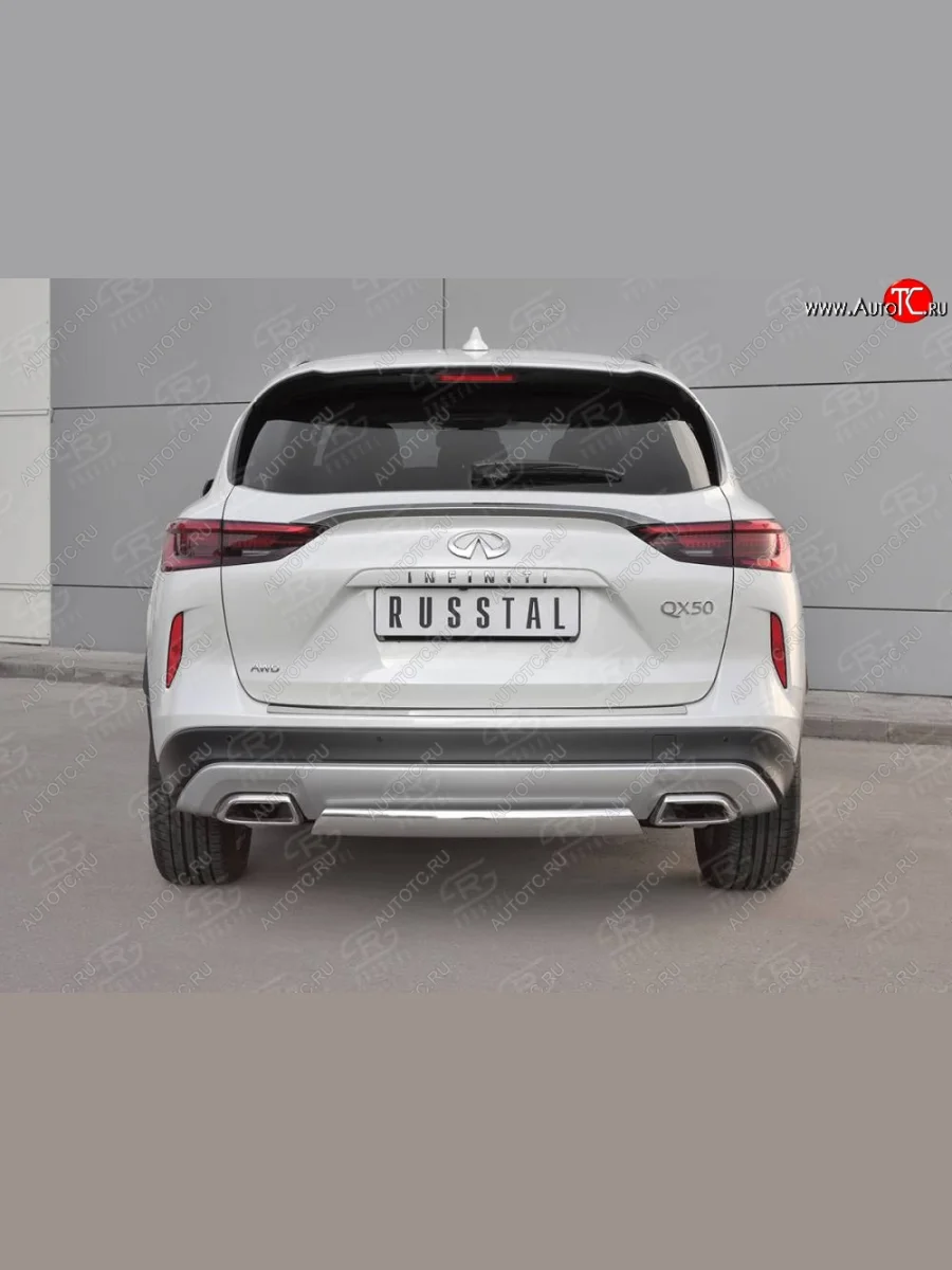 Защита заднего бампера (Ø75x42 мм, нержавейка) Russtal INFINITI Qx50 J55 (2017-2022)  в Керчи Республика Крым
