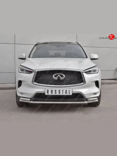 Защита переднего бампера (2 трубы Ø42 мм, нержавейка) SLITKOFF INFINITI Qx50  J55 (2017-2022)