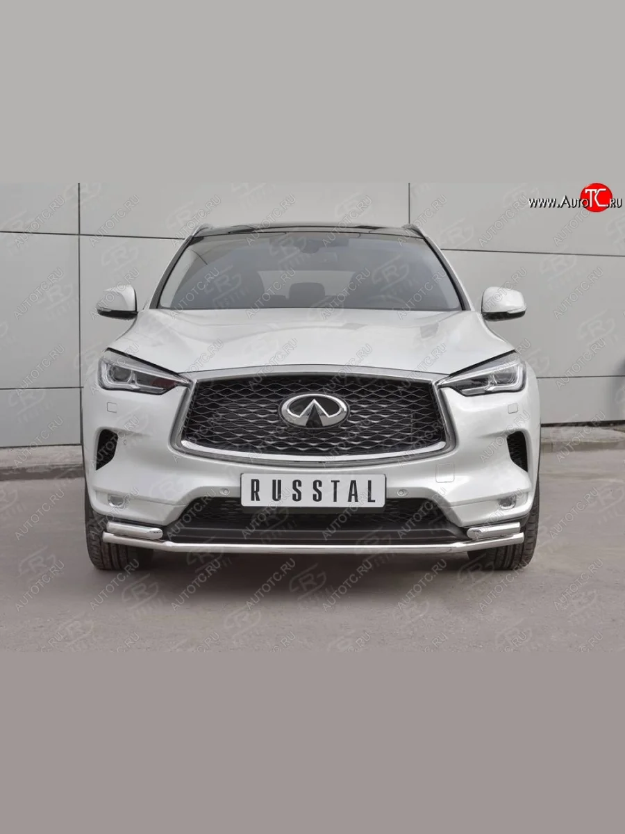 Защита переднего бампера (2 трубы Ø42 мм, нержавейка) SLITKOFF INFINITI Qx50 J55 (2017-2022)  в Керчи Республика Крым