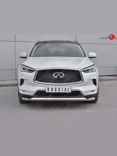 Защита переднего бампера SLITKOFF (Ø63 мм волна, нержавейка) INFINITI Qx50  J55 (2017-2022)