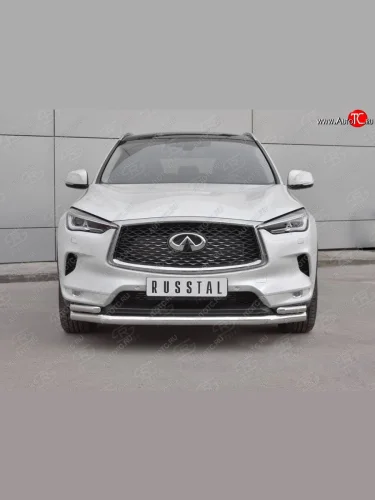 Защита переднего бампера (2 трубы Ø63 и 42 мм, нержавейка) SLITKOFF INFINITI Qx50  J55 (2017-2022)
