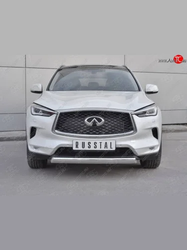Защита переднего бампера (Ø75х42 дуга, нержавейка) Russtal INFINITI Qx50 J55 (2017-2022)