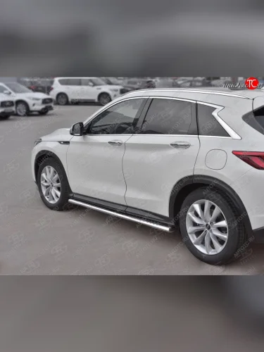 Защита порогов (Ø120x60 мм с проступью, нержавейка) Russtal INFINITI Qx50 J55 (2017-2022)