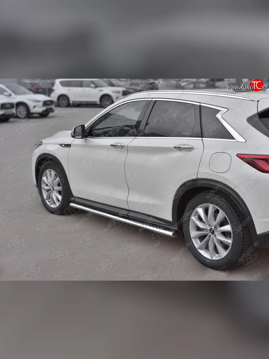 Защита порогов (Ø120x60 мм с проступью, нержавейка) Russtal INFINITI Qx50 J55 (2017-2022)  в Керчи Республика Крым