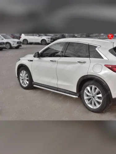 Порожки для ног SLITKOFF (Ø42 мм) (Лист алюминиевый, труба - нержавейка) INFINITI Qx50 J55 (2017-2022)