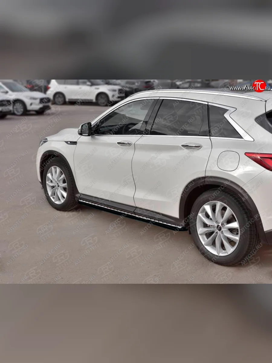 Порожки для ног SLITKOFF (Ø42 мм) INFINITI Qx50 J55 (2017-2022) (Лист алюминиевый, труба - сталь окрашенная в черный цвет)  в Керчи Республика Крым