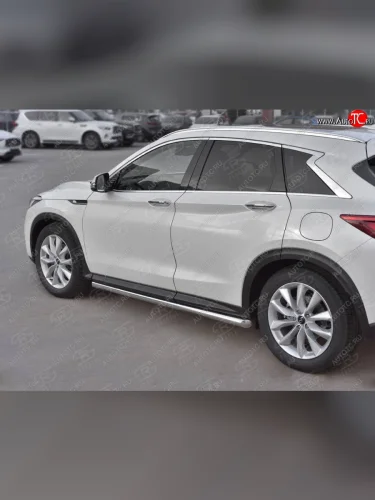 Защита порогов (Ø63 мм, нержавейка) SLITKOFF (Металлические торцы под 45°) INFINITI Qx50 J55 (2017-2022)