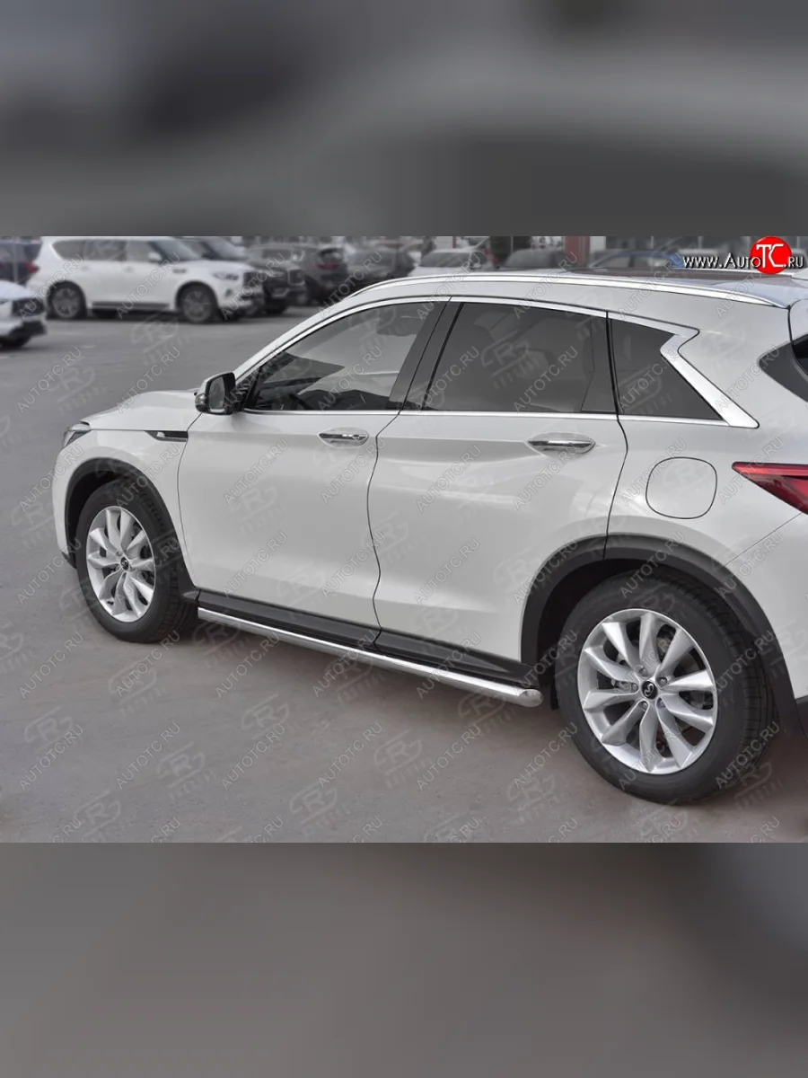 Защита порогов (Ø63 мм, нержавейка) SLITKOFF  INFINITI Qx50 (2017-2022) J55 (Металлические торцы под 45°)  в Самаре Самарской области