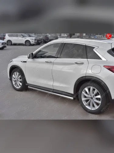 Защита порогов (Ø63 мм, нержавейка) SLITKOFF (С пластиковыми заглушками на торцах) INFINITI Qx50 J55 (2017-2022)