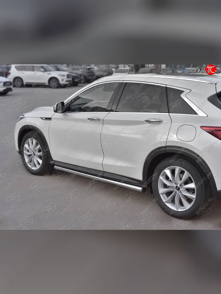 Защита порогов (Ø63 мм, нержавейка) SLITKOFF INFINITI Qx50 J55 (2017-2022) (С пластиковыми заглушками на торцах)  в Керчи Республика Крым