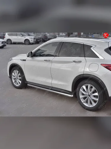 Защита порогов (Ø63 мм, нержавейка) SLITKOFF (Металлические торцы под 90°) INFINITI Qx50 J55 (2017-2022)