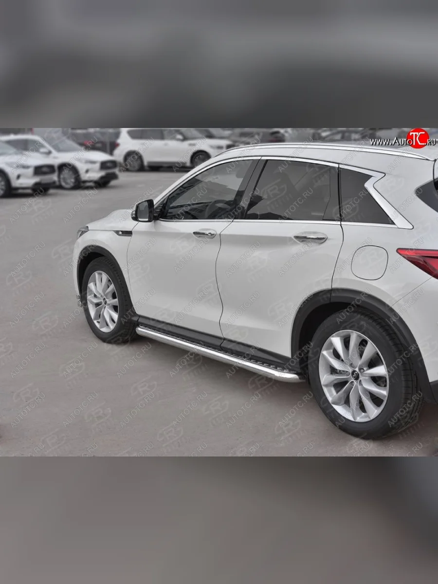 Порожки для ног SLITKOFF (Ø63 мм) INFINITI Qx50 J55 (2017-2022) (Лист алюминиевый, труба - нержавейка)  в Керчи Республика Крым