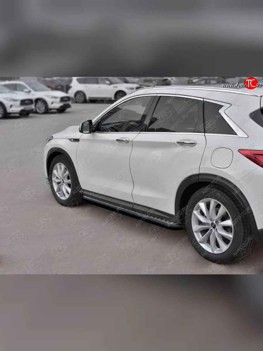 Порожки для ног SLITKOFF (Ø63 мм) INFINITI Qx50 J55 (2017-2022) (Лист алюминиевый, труба - сталь окрашенная в черный цвет)  в Керчи Республика Крым