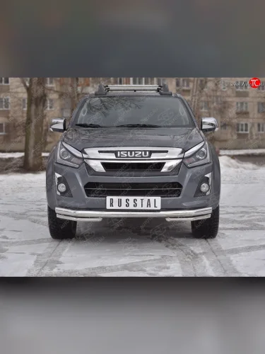 Защита переднего бампера (2 трубы Ø63 и 42 мм, нержавейка) SLITKOFF Isuzu D-Max RT85,TFR DoubleCab рестайлинг (2015-2021)