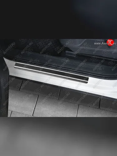 Пороги накладки Russtal (Нержавейка с покрытием карбон и надписью) Лада ВАЗ XRAY (2016-2022)