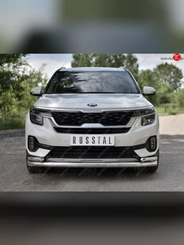 Защита переднего бампера (2 трубы Ø63 и 42 мм, нержавейка) SLITKOFF KIA Seltos (2019-2025)