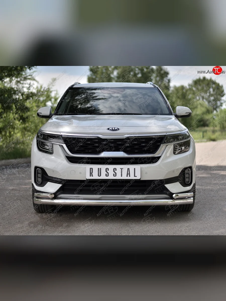 Защита переднего бампера (2 трубы Ø63 и 42 мм, нержавейка) SLITKOFF  KIA Seltos (2019-2025)  в Воронеже Воронежской области