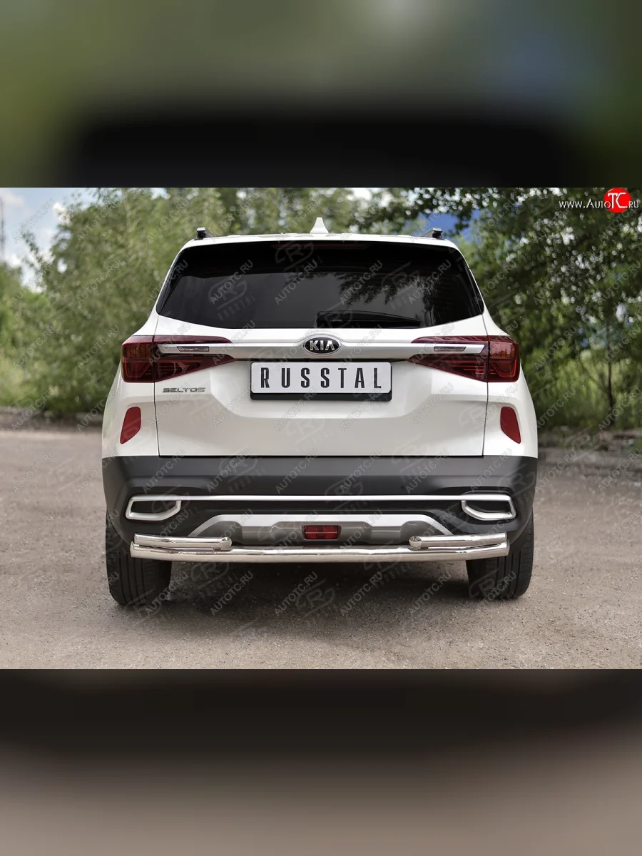 Защита заднего бампера (2 трубы Ø63 и 42 мм, нержавейка) SLITKOFF KIA Seltos SP2 дорестайлинг (2019-2022)  в Самаре Самарской области