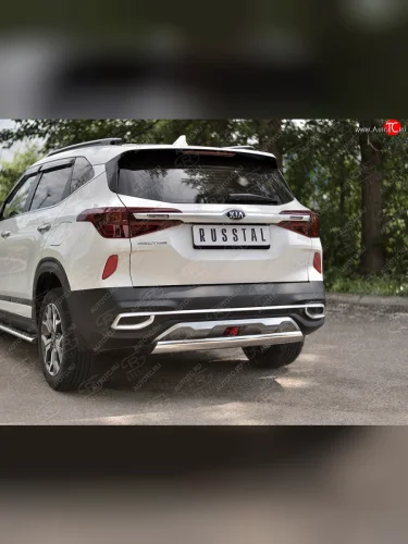 Защита заднего бампера (Ø75x42 мм, нержавейка) Russtal KIA Seltos SP2 дорестайлинг (2019-2022)