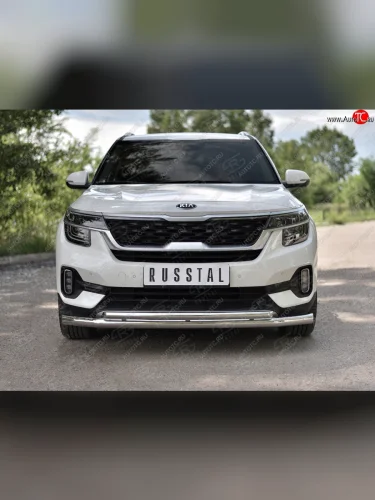 Защита переднего бампера (2 трубы Ø63 и 42 мм, нержавейка) SLITKOFF KIA Seltos (2019-2025)