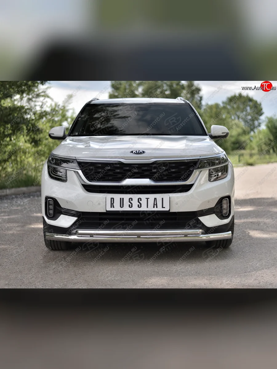 Защита переднего бампера (2 трубы Ø63 и 42 мм, нержавейка) SLITKOFF  KIA Seltos (2019-2025)  в Воронеже Воронежской области