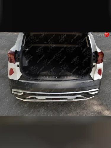 Защитная накладка заднего бампера Russtal (Нержавейка шлифованная без надписи) KIA Seltos SP2 дорестайлинг (2019-2022)