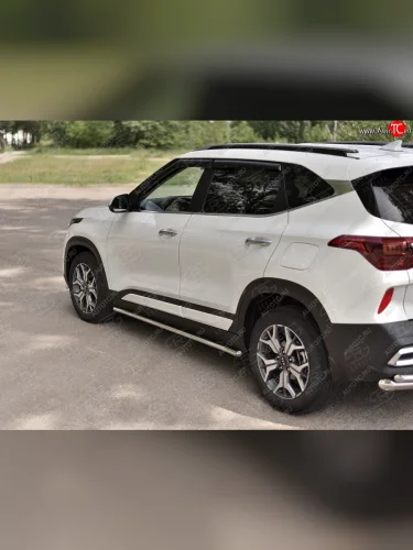 Защита порогов SLITKOFF (Ø63 мм, нержавейка) SLITKOFF (Металлические торцы под 90°) KIA Seltos (2019-2025)