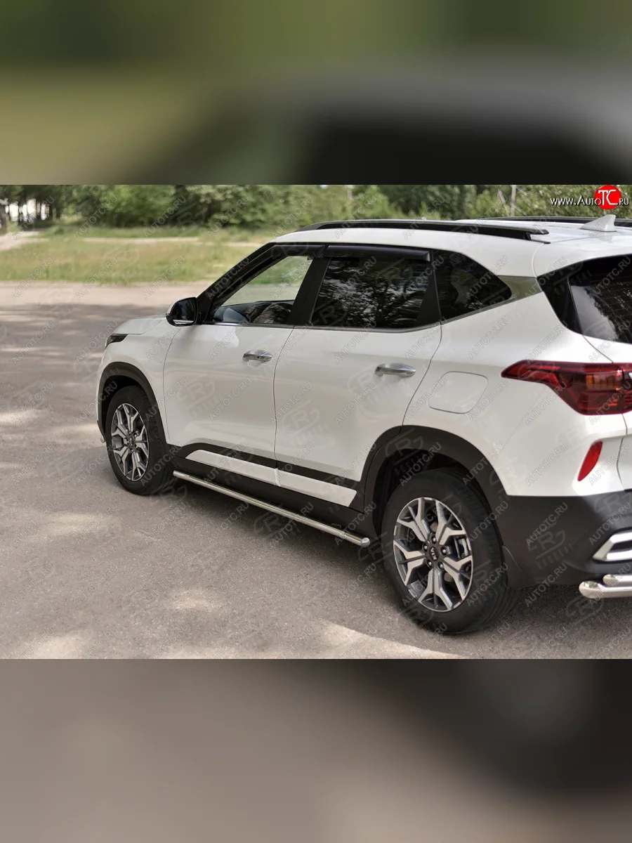 Защита порогов SLITKOFF (Ø63 мм, нержавейка) SLITKOFF  KIA Seltos (2019-2025) (Металлические торцы под 90°)  в Самаре Самарской области