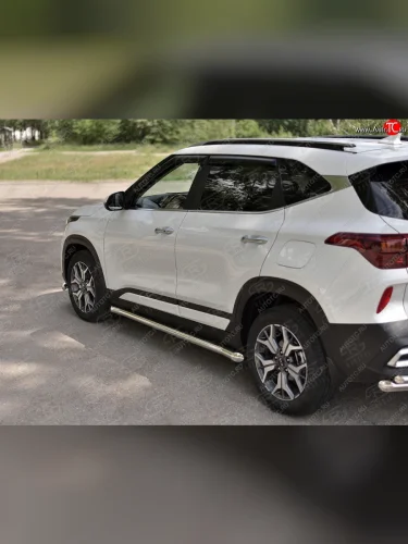 Защита порогов (Ø63 мм, нержавейка) SLITKOFF (Металлические торцы под 45°) KIA Seltos (2019-2025)