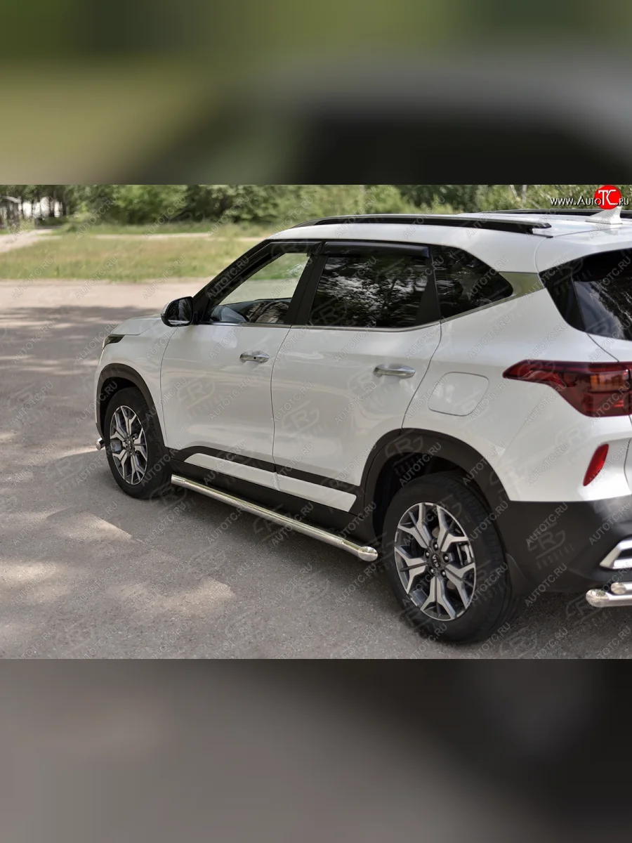 Защита порогов (Ø63 мм, нержавейка) SLITKOFF KIA Seltos SP2 дорестайлинг (2019-2022) (Металлические торцы под 45°)  в Воронеже Воронежской области