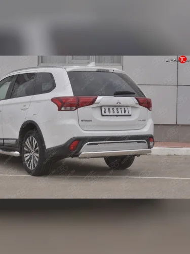 Защита заднего бампера (Ø75x42 мм, нержавейка) Russtal Mitsubishi Outlander GF 3-ий рестайлинг (2018-2022)