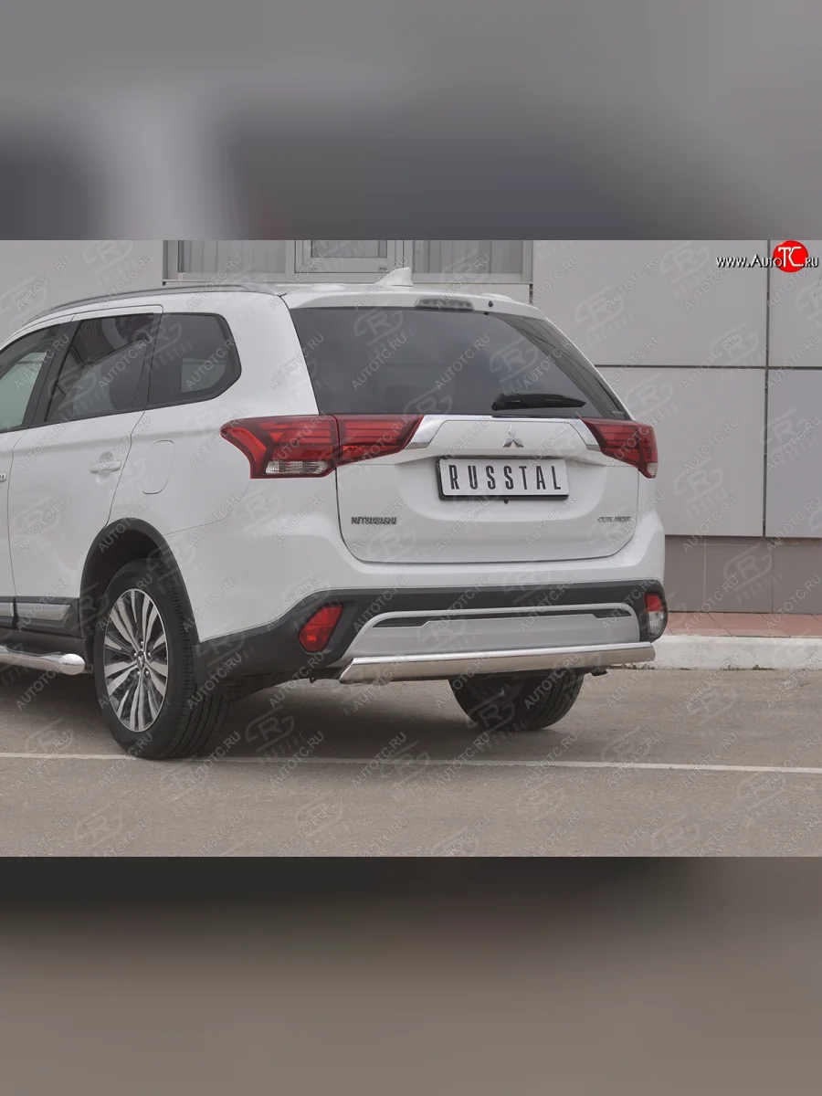 Защита заднего бампера (Ø75x42 мм, нержавейка) Russtal Mitsubishi Outlander GF 3-ий рестайлинг (2018-2022)  в Самаре Самарской области