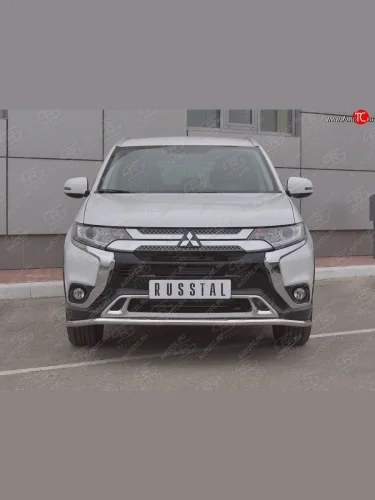 Защита переднего бампера (Ø42 мм, нержавейка) SLITKOFF Mitsubishi Outlander  GF (2018-2022) 3-ий рестайлинг