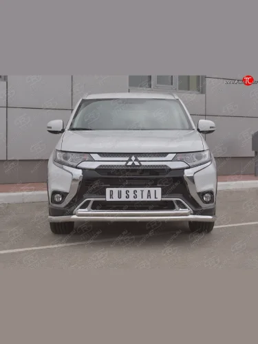 Защита переднего бампера (2 трубы Ø63 и 42 мм, нержавейка) SLITKOFF Mitsubishi Outlander  GF (2018-2022) 3-ий рестайлинг